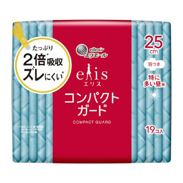 大王製紙　elis(エリス) コンパクトガード (特に多い昼用) 羽つき 25cm 19枚　