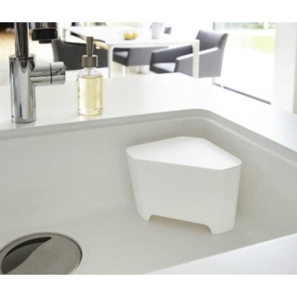 山崎実業　浮かせるフタ付き三角コーナー アクア ホワイト ホワイト　