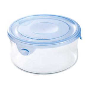 AGCテクノグラス　保存容器 380ml 丸型 耐熱 冷凍 電子レンジ 食洗機対応 NEWパック＆レンジ アクアブルー　B7401BLN