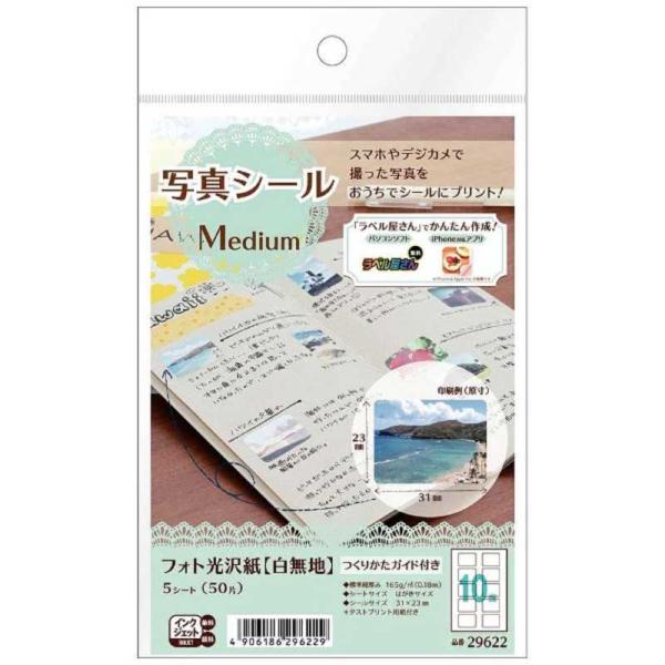 エーワン　写真シール(フォト光沢紙)白無地 (ハガキサイズ・5シート・50片)　29622