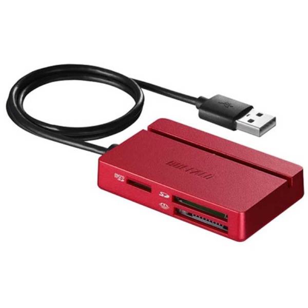 BUFFALO　USB2.0 マルチカードリーダーライター (レッド)　BSCR100U2RD