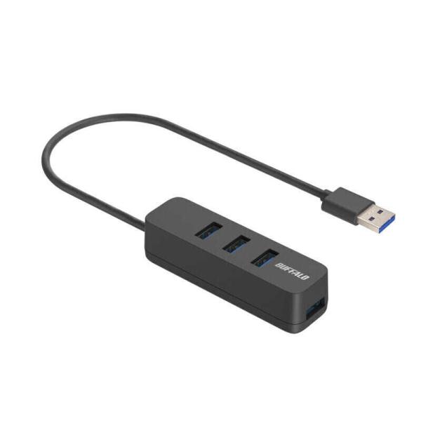 BUFFALO　バスパワー上挿しハブ 磁石付 ブラック ［バスパワー /4ポート /USB 3.2 ...