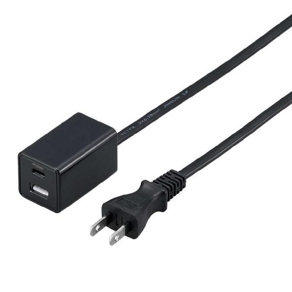 ヤザワ　スイッチ付USBタップPD20W 1m 黒 Type-A×1、Type-C×1 集中スイッチ...
