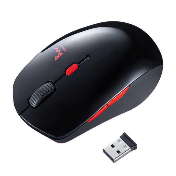 サンワサプライ　静音ワイヤレスブルーＬＥＤコンボマウス（ブラック×レッド）　MA-WBTBL193B...