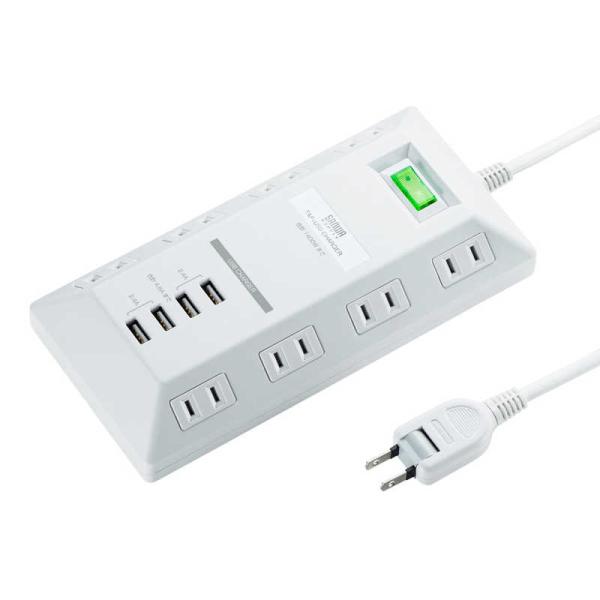 サンワサプライ　USB充電ポート付きタップ 平型　TAP-B109U-3WN