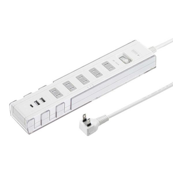サンワサプライ　USB充電機能付きタップ スタンド付き　TAP-B47UC-3W