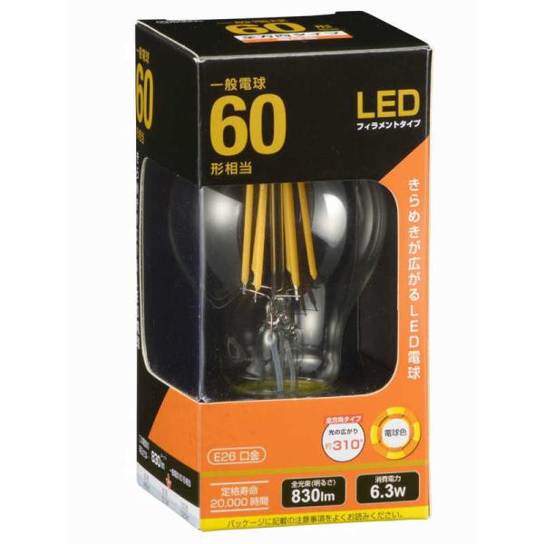 オーム電機　LEDフィラメント電球 クリア [E26/電球色/60W相当/一般電球形/全方向]　LD...
