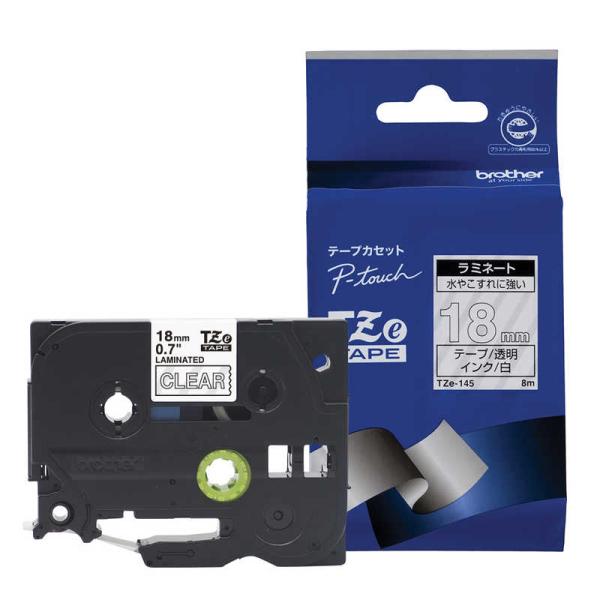 ブラザー　brother　「純正】ピータッチ ラミネートテープ 幅18mm (白文字/透明)　TZe...