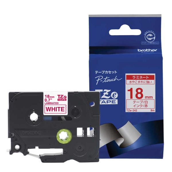 ブラザー　brother　「純正】ピータッチ ラミネートテープ 幅18mm (赤文字/白)　TZe-...