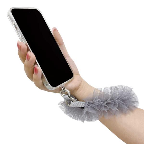 サンクレスト　チュールフリルハンドストラップ グレー　iSB-HS12