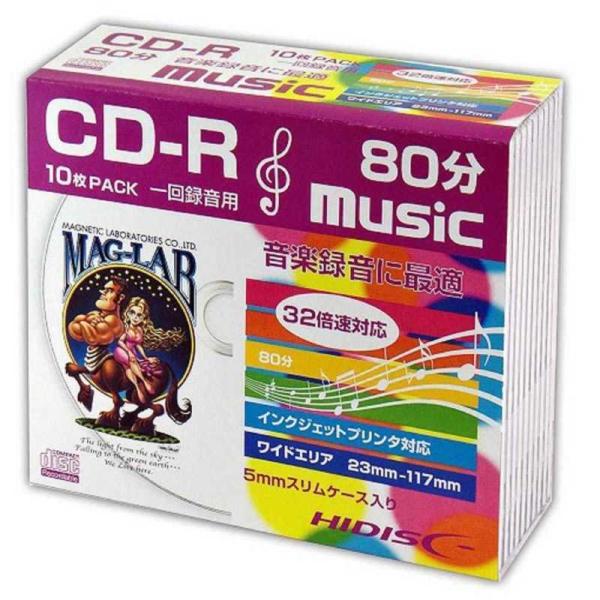 HIDISC　CD-R音楽用 80分 32倍速対応 10枚 5mmSlimケース入りホワイトワイドプ...