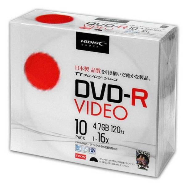 HIDISC　DVD-R録画用 16倍速 120分ホワイトワイドプリンタブル 5mmスリムケース 1...