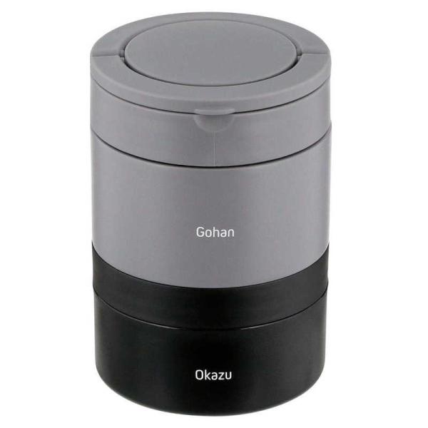 ベストコ　弁当箱 2段 850ml ブラック 保温 丸型 大容量　NQ-212
