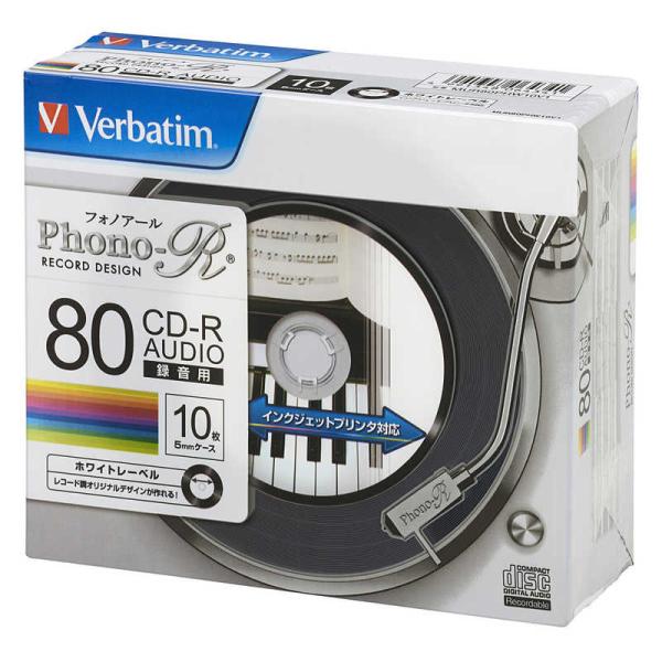 VERBATIMJAPAN　音楽用CD-R 80分 10枚 インクジェットプリンタ対応 　MUR80...
