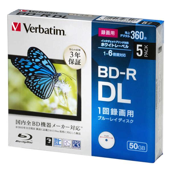 VERBATIMJAPAN　録画用 BD-R DL 1-6倍速 50GB 5枚 5mmスリムケース　...
