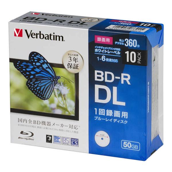 VERBATIMJAPAN　録画用 BD-R DL 1-6倍速 50GB 10枚 5mmスリムケース...