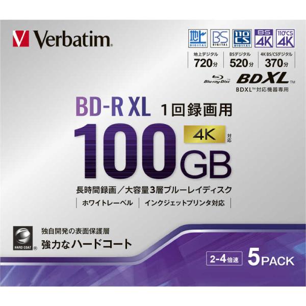 VERBATIMJAPAN　インジェットプリント対応 録画用BD-R XL 100GB 5枚　VBR...