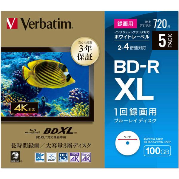 VERBATIMJAPAN　1回録画用 ブルーレイディスク BD-R XL ホワイトプリンタブル 5...