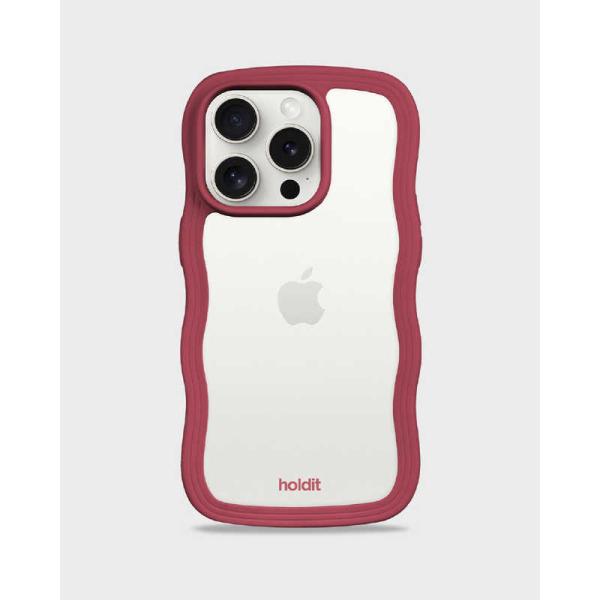HOLDIT　iPhone 14 Pro用 背面クリア耐衝撃ケース Wavy Case Red Ve...