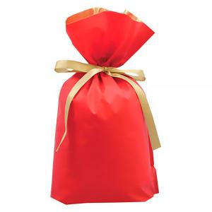 梨地リボン付き巾着 LL レッド 1セット カクケイ