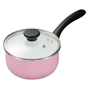 セラミック加工片手鍋 18cm ピンク ガス火専用 京セラ
