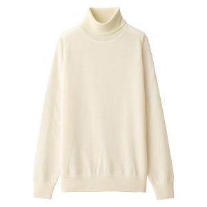 無印良品 首のチクチクを抑えたタートルネック洗えるセーター 婦人 L オフ白 良品計画