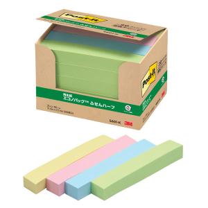 ポストイット 付箋 ふせん 通常粘着 ふせんハーフ 75×12.5mm パステルカラー4色セット 1箱 5601-K