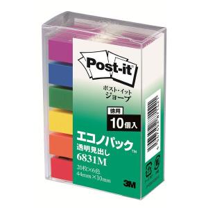 ポストイット 付箋 フィルムふせん ジョーブ 透明見出し 44×10mm 6色セット 1ケース(10パック入) 6831M