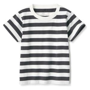 無印良品 天竺編みTシャツ ベビー 80 チャコールグレーボーダー