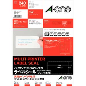エーワン パソコン&ワープロラベルシール 表示 宛名ラベル プリンタ兼用 マット紙 白 A4 12面 1袋 28187