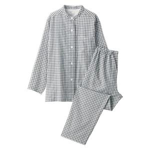 無印良品 脇に縫い目のない 二重ガーゼスタンドカラーパジャマ 婦人 M チャコールグレーチェック 良品計画