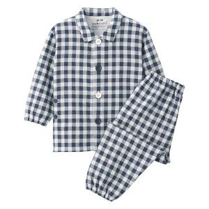 無印良品 脇に縫い目のない 二重ガーゼお着替えパジャマ ベビー 80〜90 ネイビーチェック 良品計画