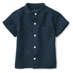 無印良品 フレンチリネン半袖シャツ ベビー 80 ネイビー