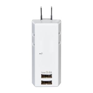 電源タップ USB充電器 2個口 USB-A×2 耐雷USBタップ 合計3.4A UA-223SB 1個 ELPA