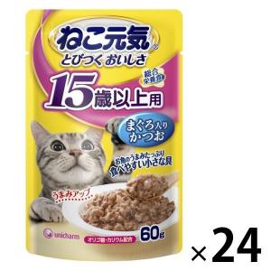 ねこ元気 15歳以上用 まぐろ入りかつお 60g 24袋 キャットフード ウェット パウチ