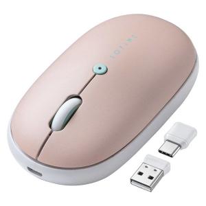 ワイヤレスマウス 静音 充電式 ブルーLED USB-A/Type-C対応 ピンク 400-MAWC177P サンワダイレクト