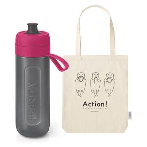 ブリタ水筒直飲み 携帯浄水器 ボトル フィルアンドゴーアクティブ ピンク 本体600ml+エコバッグ付き
