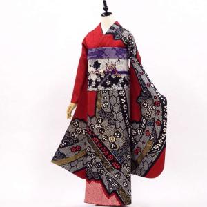 中古】正絹 振袖 フルセット 販売6点セット ロイヤルブルー 桜の