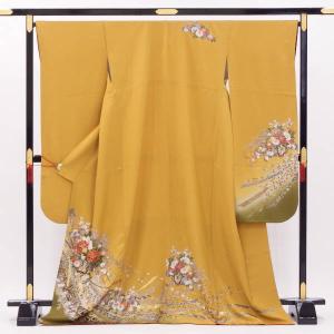 本振袖 引き振袖 正絹 青色 花柄 古典 刺繍 結婚式 裄67cm 身丈185cm B