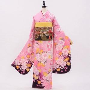 中古】正絹 振袖 フルセット 販売6点セット 半衿付き長襦袢・帯