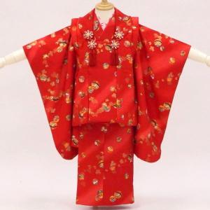 七五三 3歳 【販売 】【中古】着物フルセット 鈴とお花の鮮やかな赤