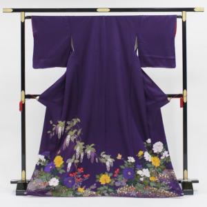 訪問着 袷 紫 桜色 絵羽文様 絵羽柄 辻が花 辻ヶ花 沙羅双樹 夏椿 藤
