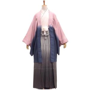 紋付袴セット USED    レトロな市松の織り模様    ピンク×グレーのグラデーション    身...