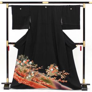 ご商談中【黒留袖フルセット】留袖・袋帯・長襦袢・足袋・下着・着付小物一式 長襦袢と黒留袖2点セット販売 貸衣装をリサイクル販売 正絹表地 黒留袖