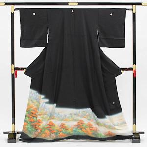 正絹表地 黒留袖 中古 貸衣装をリサイクル お得な2点セット販売 洗える