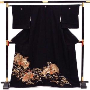 平和屋着物▽豪華黒留袖　単衣　駒刺繍　束ね熨斗文　金彩　正絹　逸品　AABC0340fy 平和屋着物□豪華黒留袖 刺繍 山車文 金彩 正絹 逸品 AABH6201sxの通販