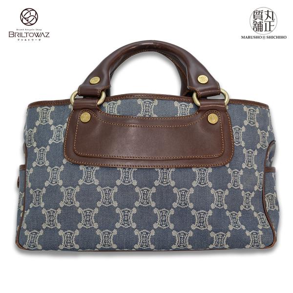 セリーヌ マカダム柄 ブギーバッグ デニム ブルー 茶 手提げ ハンドバッグ ゴールド金具 CELI...