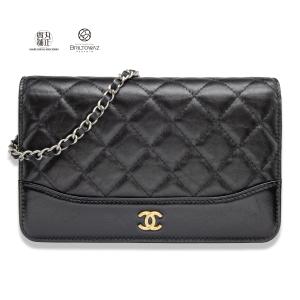 CHANEL ガブリエル ドゥ シャネル チェーンウォレット A84389 限定 黒 ゴールド/シルバー マトラッセ カーフ 財布 ショルダー(M211698)｜y-marusho78