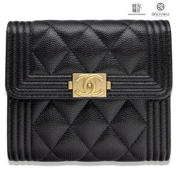 シャネル BOY CHANEL スモールフラップウォレット A80734 ブラック/ゴールド金具 キ...