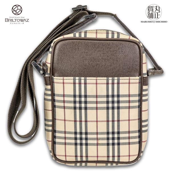 バーバリー ノバチェック ファスナートートバッグ ナイロンキャンバス レザー ベージュ 茶 シルバー...